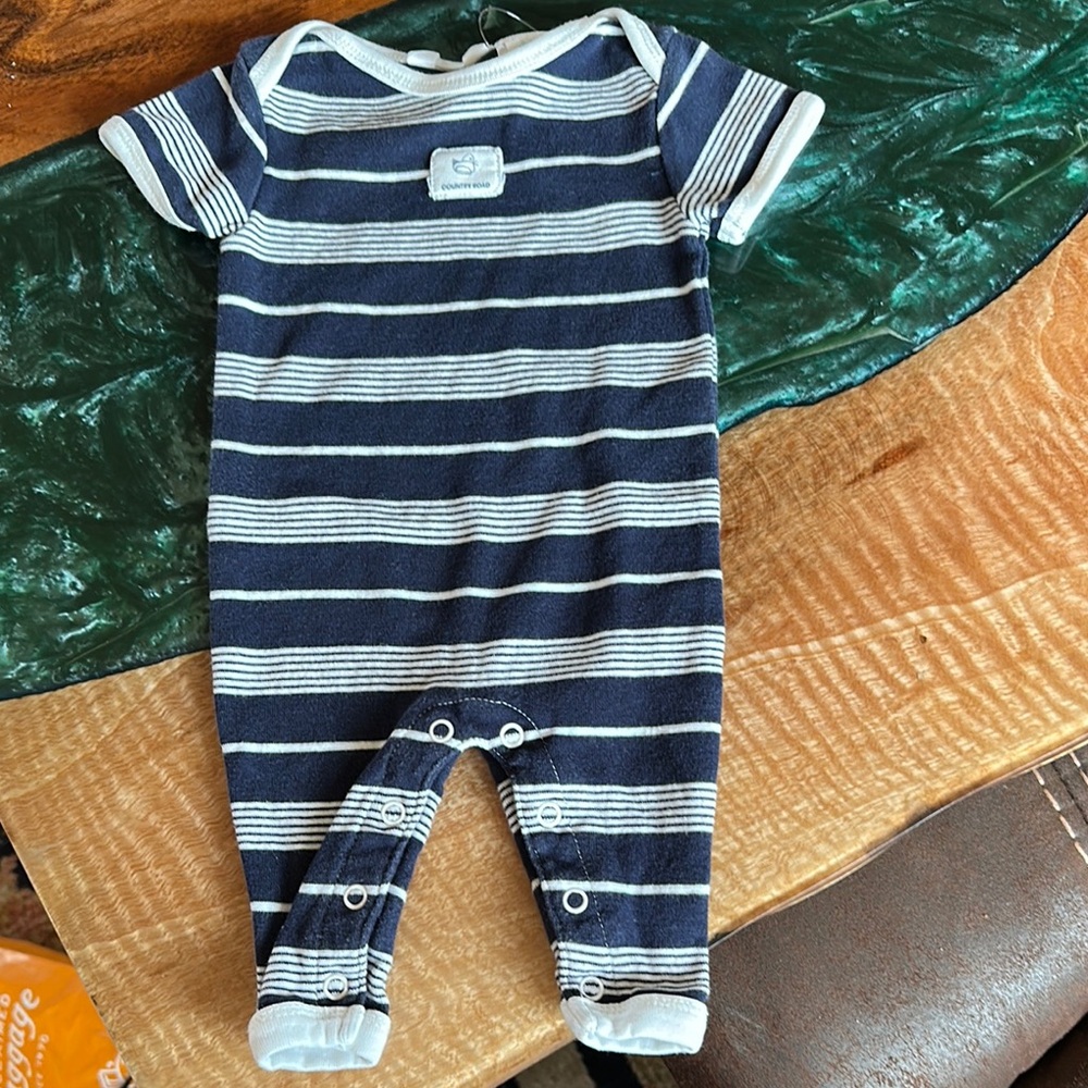Country Road Blue and White Striped Bodysuit with Short Sleeves
